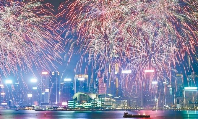 Welcome 2025 with firework display in Hong Kong